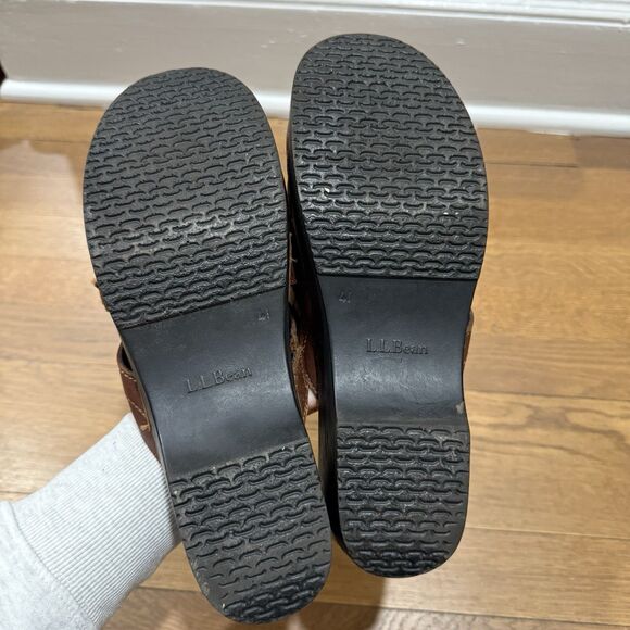 L L Bean Womens Brown Leather Clogs Mules Slip-On Shoes Made In Brazil 41 US 10 - Picture 7 of 7